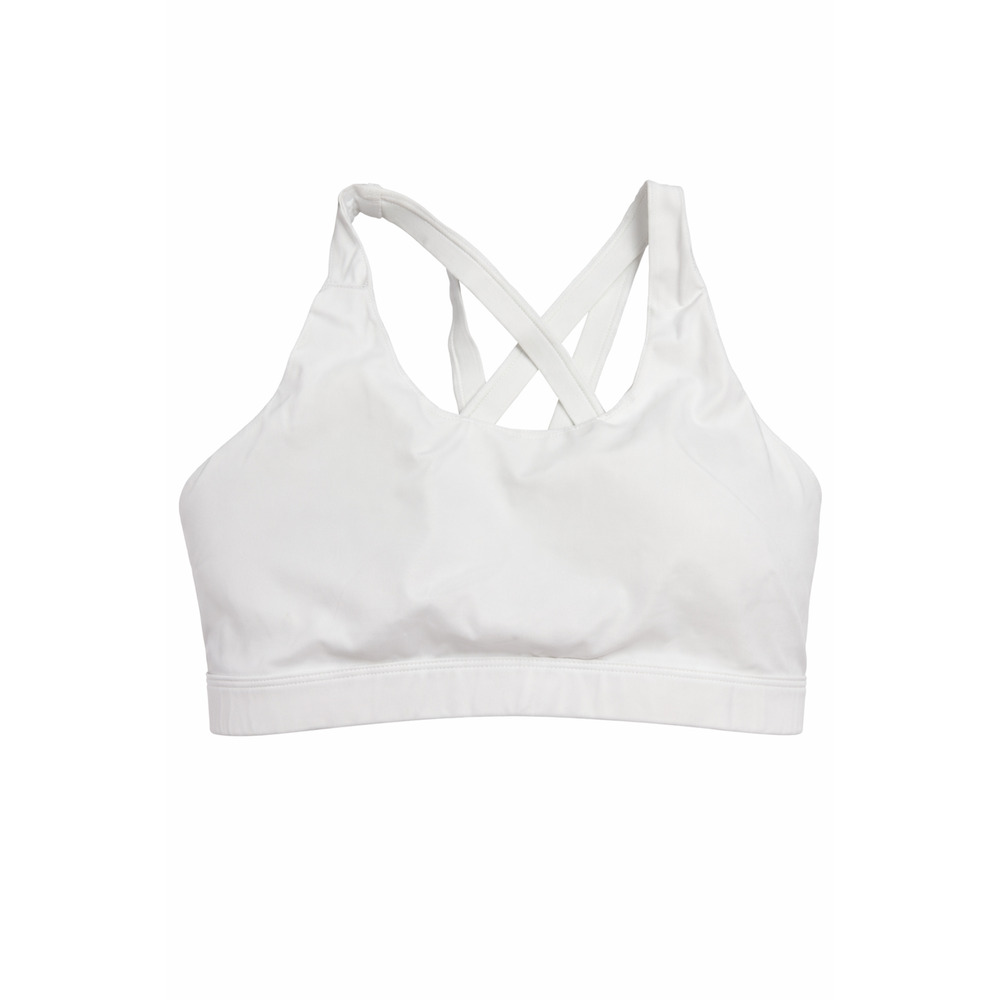 Running Girl White Cross Back Sports Bra Nylon Spandex Activewear 2XL